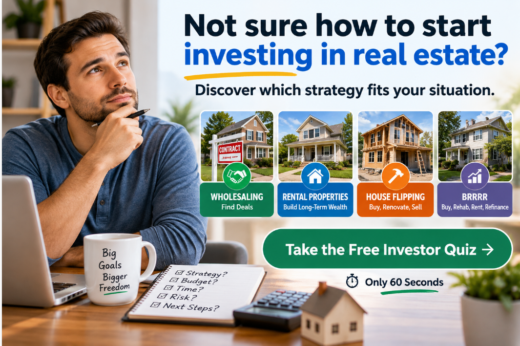 Not sure how to start investing in real estate? Discover which strategy fits your situation with the free investor quiz.